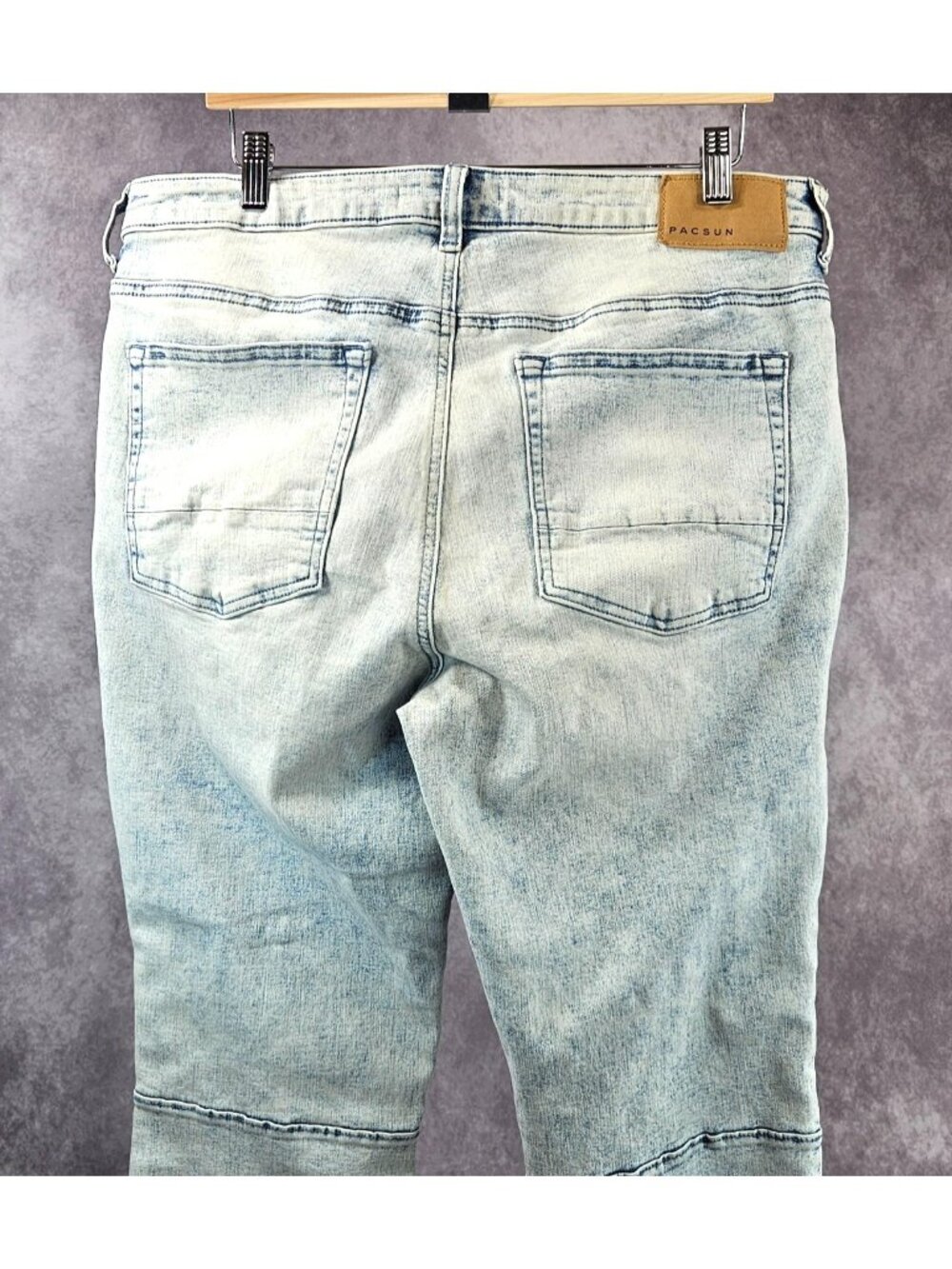 PacSun Stacked Skinny Jeans Men 34x32 Light Wash Moto Stretch Denim Pants VTG - Picture 8 of 12